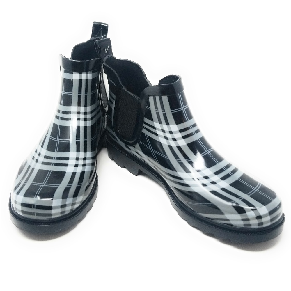 Women's Ankle Rubber Rain Boots, Rb-3168, Plaid